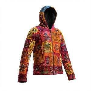 Rising International Patchwork Zip Hoodie – Bold Boho Statement